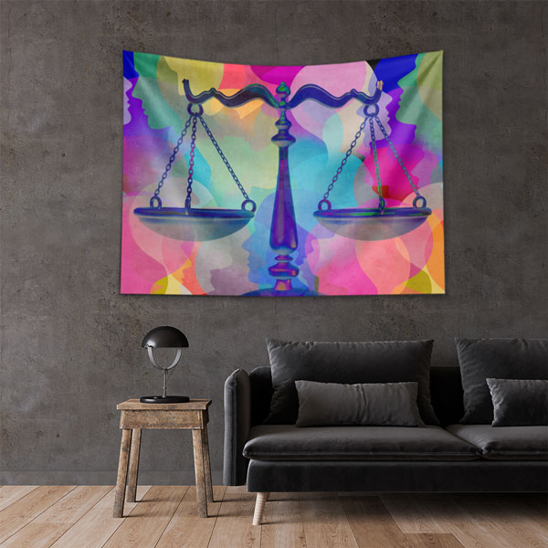 Renkli Siluetler ve Adalet Terazisi Duvar Örtüsü 5308