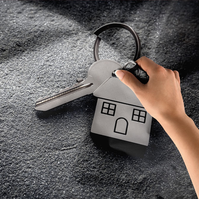 Anahtar ve Ev Figürlü Siyah Zemin Duvar Örtüsü Kumaş Baskı 5592