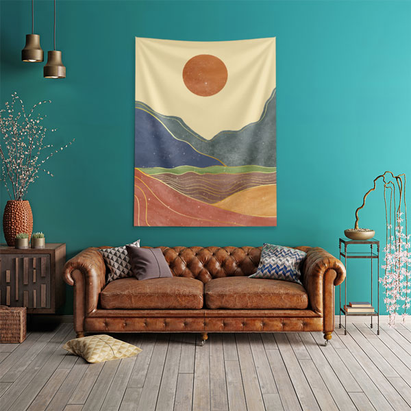 Minimal Güneşli Dağ Manzaralı Duvar Örtüsü – Modern Soyut Peyzaj Dekoru 6279