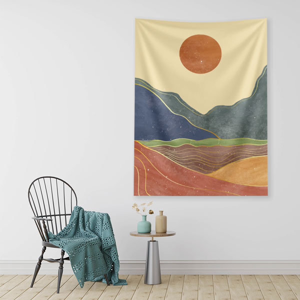 Minimal Güneşli Dağ Manzaralı Duvar Örtüsü – Modern Soyut Peyzaj Dekoru 6279