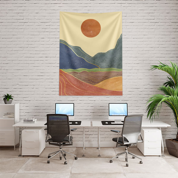 Minimal Güneşli Dağ Manzaralı Duvar Örtüsü – Modern Soyut Peyzaj Dekoru 6279