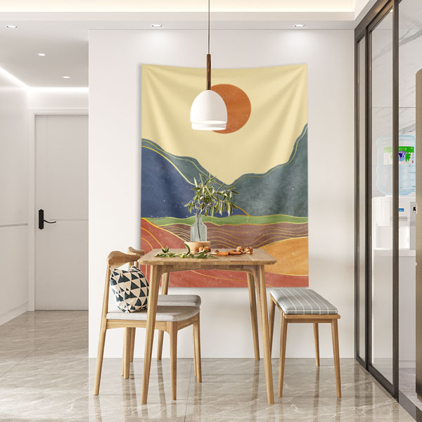 Minimal Güneşli Dağ Manzaralı Duvar Örtüsü – Modern Soyut Peyzaj Dekoru 6279