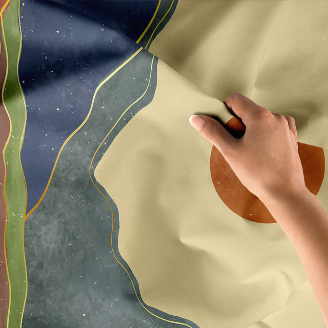 Minimal Güneşli Dağ Manzaralı Duvar Örtüsü – Modern Soyut Peyzaj Dekoru 6279