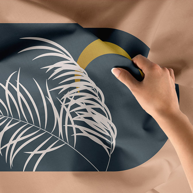 Minimal Hilal ve Tropikal Yaprak Tasarımlı Duvar Örtüsü 6283