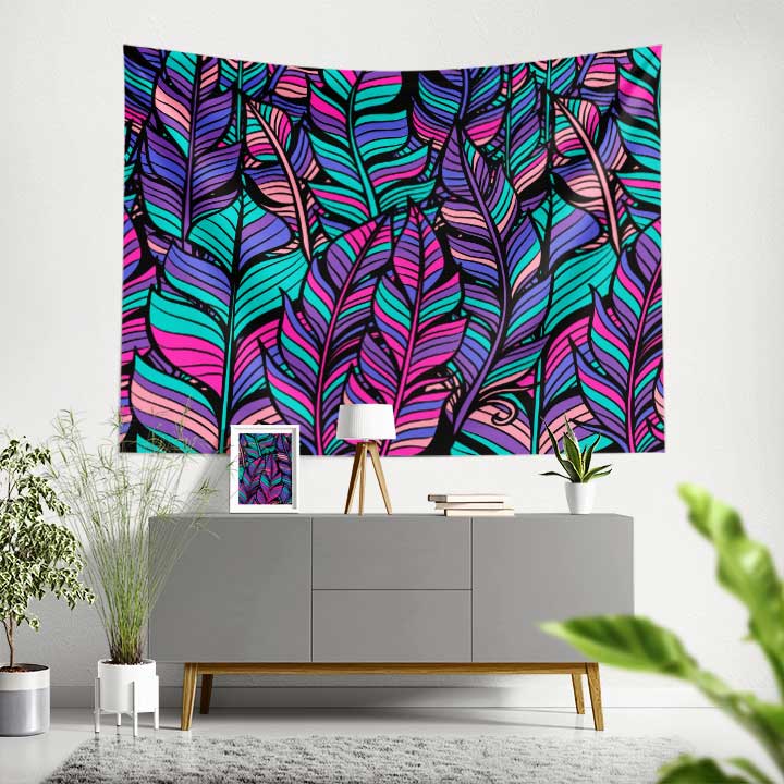 Renkli Yaprak Desenli Botanik Duvar Örtüsü Kumaş Baskı 4277