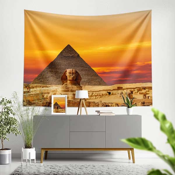 duvar-ortusu-14278-00 Gize Piramitleri ve Büyük Sfenks Gün Batımı Duvar Örtüsü Kumaş Baskı 14278