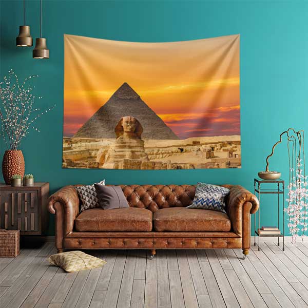 Gize Piramitleri ve Büyük Sfenks Gün Batımı Duvar Örtüsü Kumaş Baskı 14278