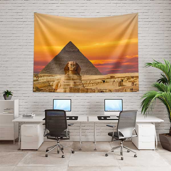 Gize Piramitleri ve Büyük Sfenks Gün Batımı Duvar Örtüsü Kumaş Baskı 14278