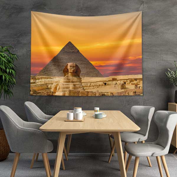 Gize Piramitleri ve Büyük Sfenks Gün Batımı Duvar Örtüsü Kumaş Baskı 14278