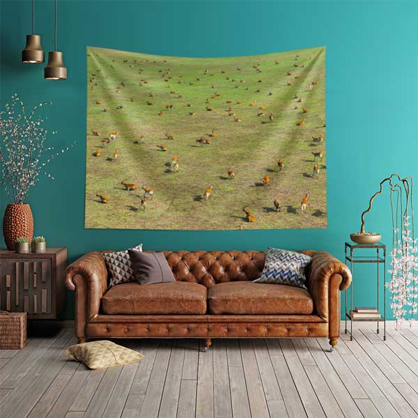 Afrika Savanası Antilop Sürüsü Doğa Manzarası Duvar Örtüsü Kumaş Baskı 14279