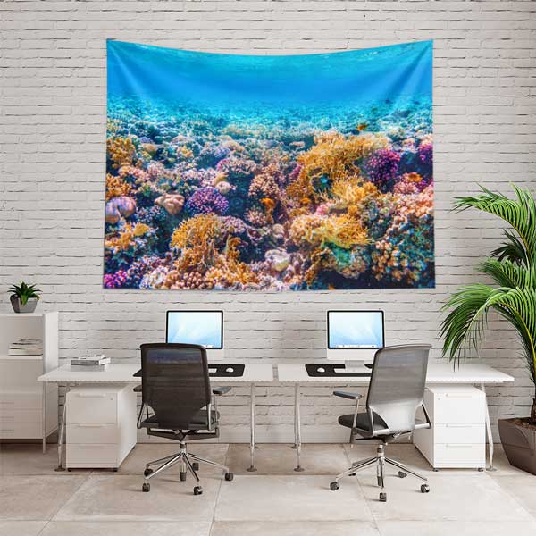 Renkli Mercan Resifi ve Turkuaz Deniz Duvar Örtüsü Kumaş Baskı 14284