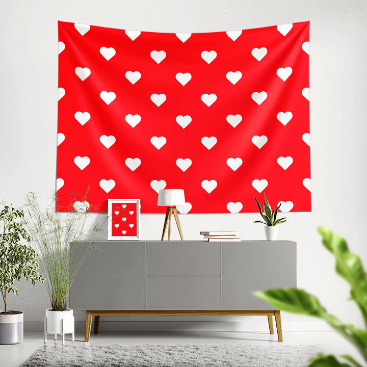 Kırmızı Kalp Desenli Duvar Örtüsü 4128