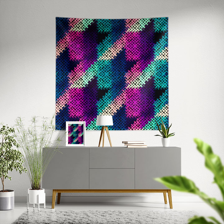 Canlı Renkli Geometrik Desen Duvar Örtüsü 4181