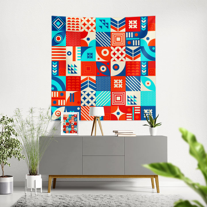 Renkli Geometrik Desen Sanatı Duvar Örtüsü 4192