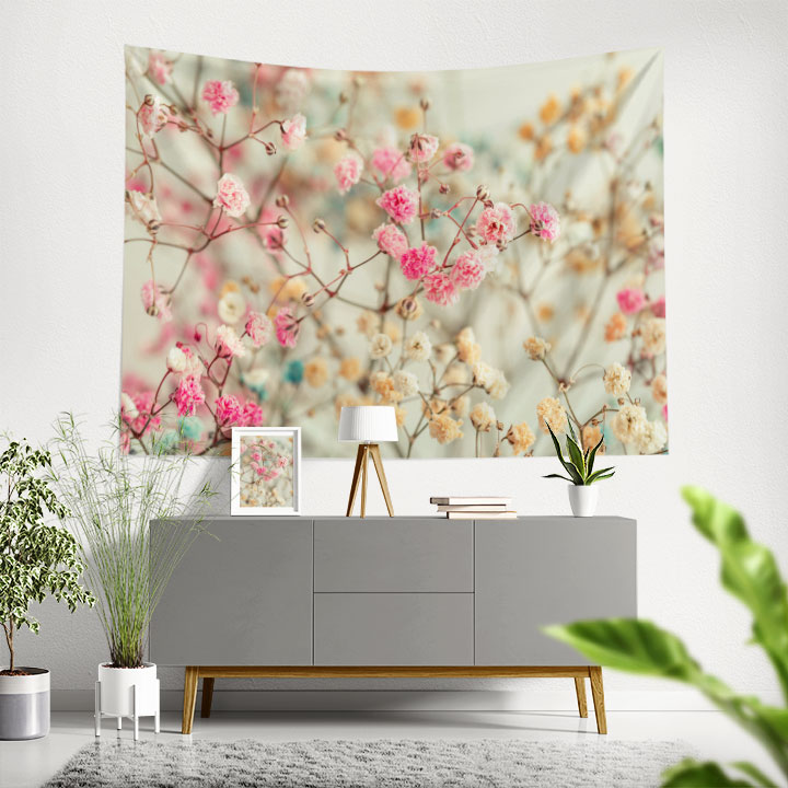 Pastel Çiçek Dalları Desenli Botanik Duvar Örtüsü Kumaş Baskı 4282