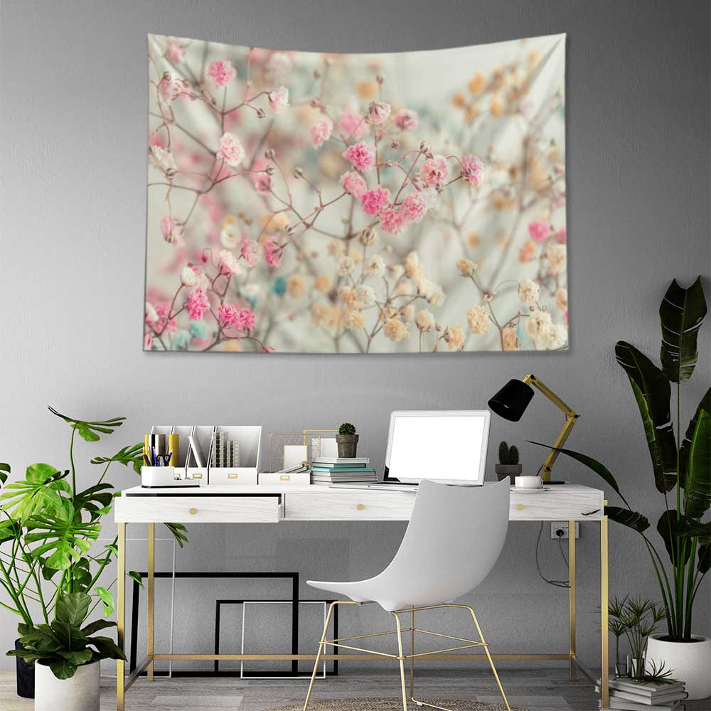 Pastel Çiçek Dalları Desenli Botanik Duvar Örtüsü Kumaş Baskı 4282