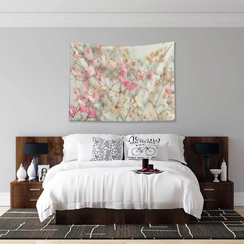 Pastel Çiçek Dalları Desenli Botanik Duvar Örtüsü Kumaş Baskı 4282