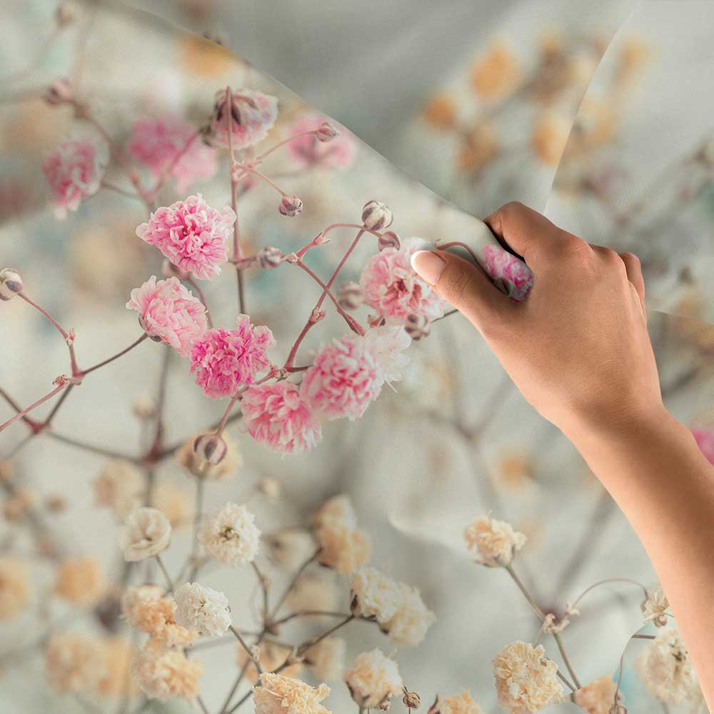 Pastel Çiçek Dalları Desenli Botanik Duvar Örtüsü Kumaş Baskı 4282