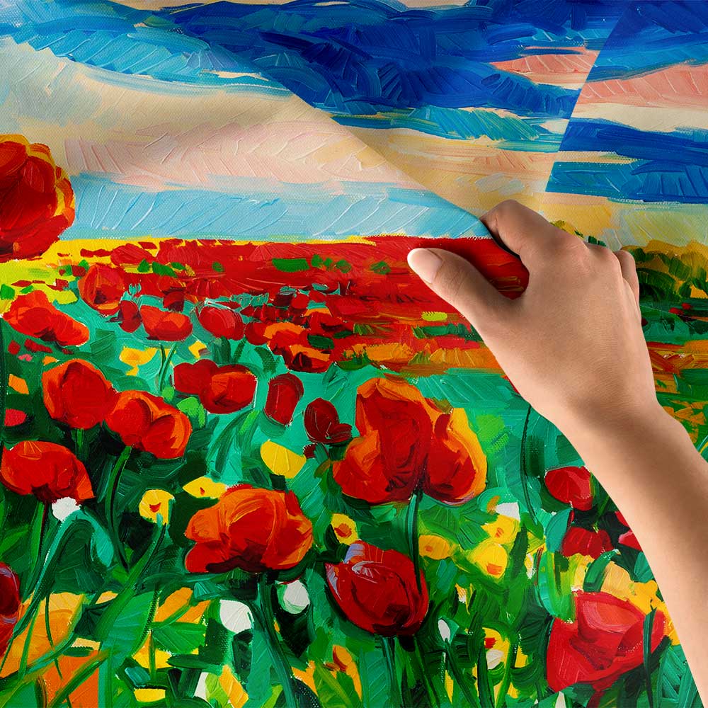 Kırmızı Gelincik Tarlası Desenli Botanik Duvar Örtüsü Kumaş Baskı 4283