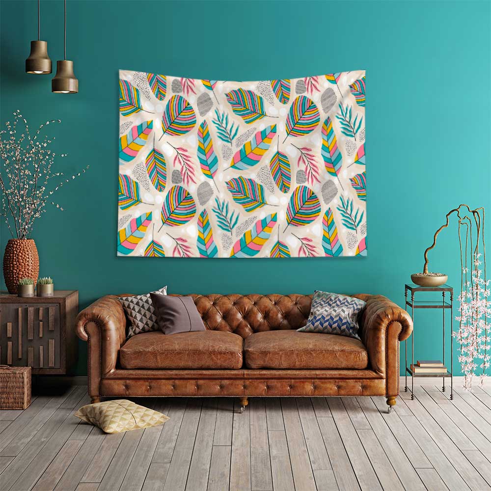 duvar-ortusu-4290-01 Renkli Yaprak Desenli Modern Botanik Duvar Örtüsü Kumaş Baskı 4290