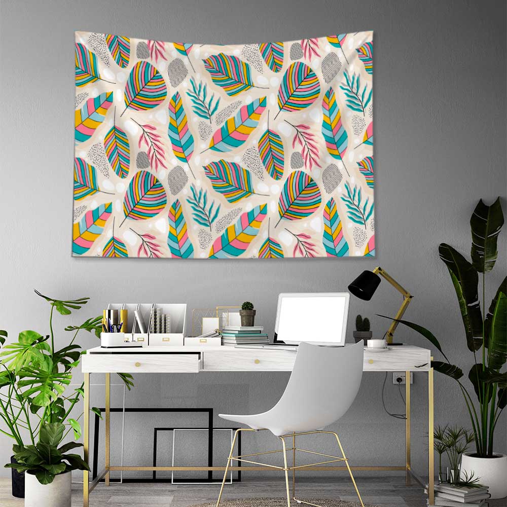 duvar-ortusu-4290-02 Renkli Yaprak Desenli Modern Botanik Duvar Örtüsü Kumaş Baskı 4290