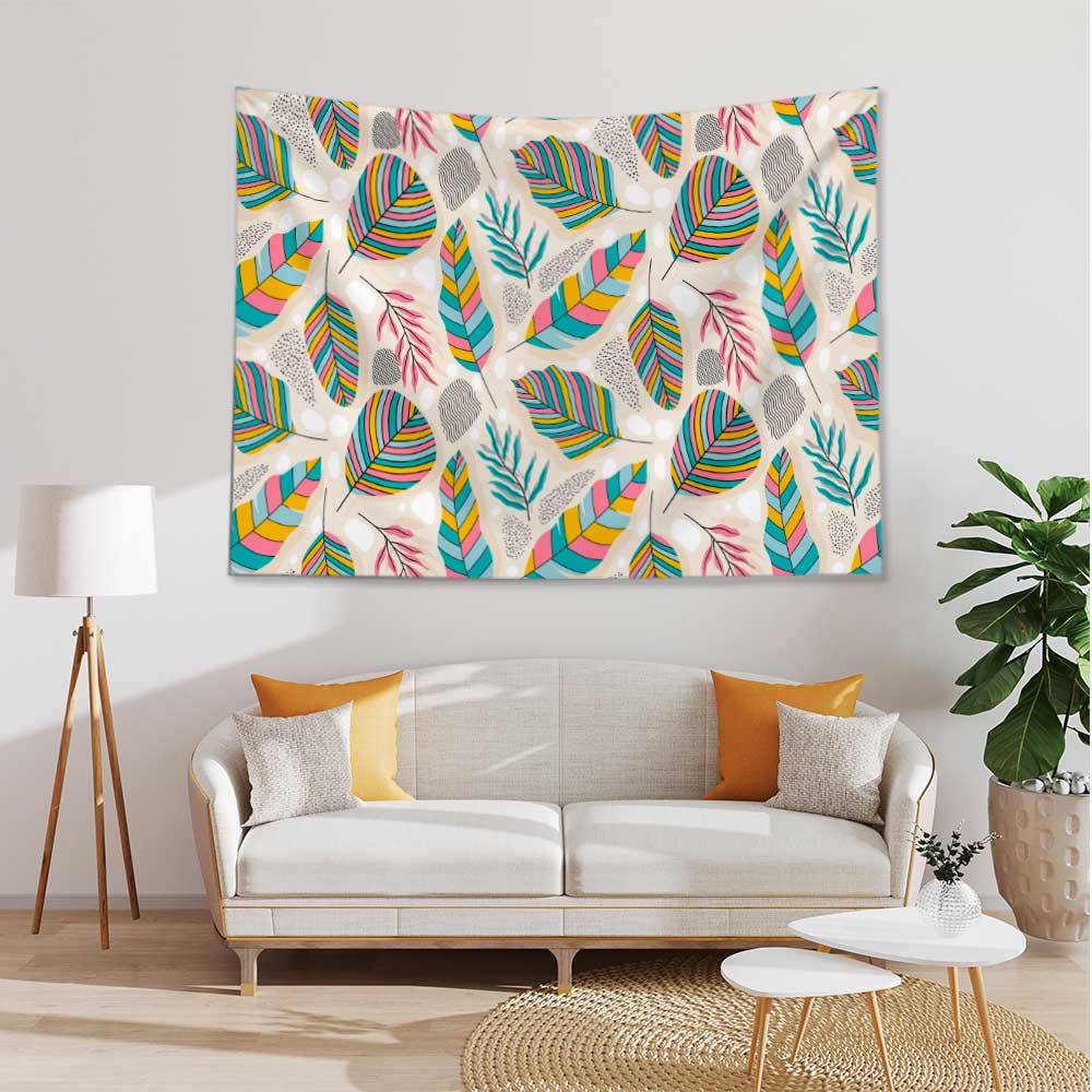 duvar-ortusu-4290-03 Renkli Yaprak Desenli Modern Botanik Duvar Örtüsü Kumaş Baskı 4290