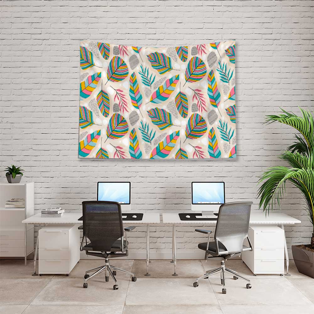 duvar-ortusu-4290-04 Renkli Yaprak Desenli Modern Botanik Duvar Örtüsü Kumaş Baskı 4290