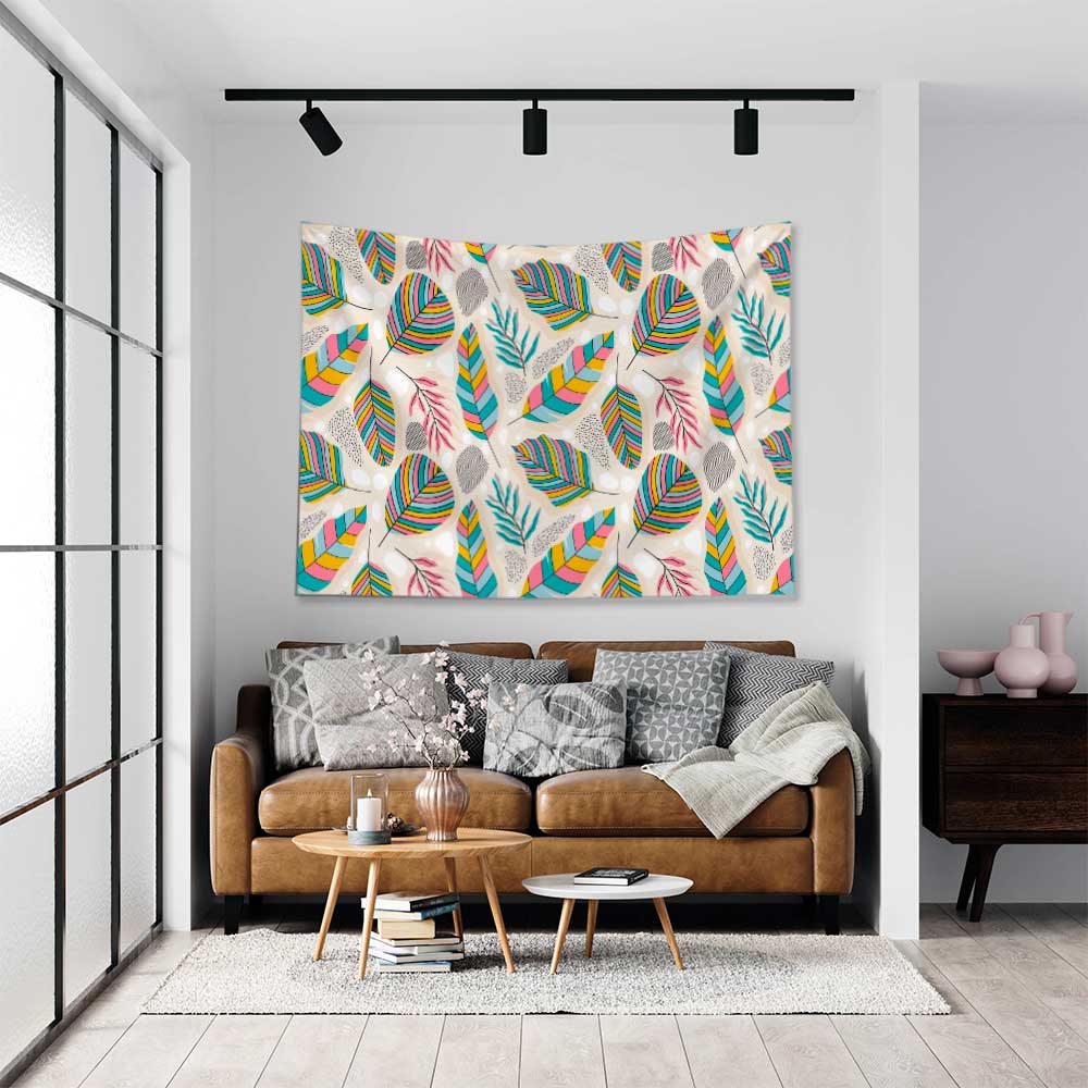 duvar-ortusu-4290-05 Renkli Yaprak Desenli Modern Botanik Duvar Örtüsü Kumaş Baskı 4290