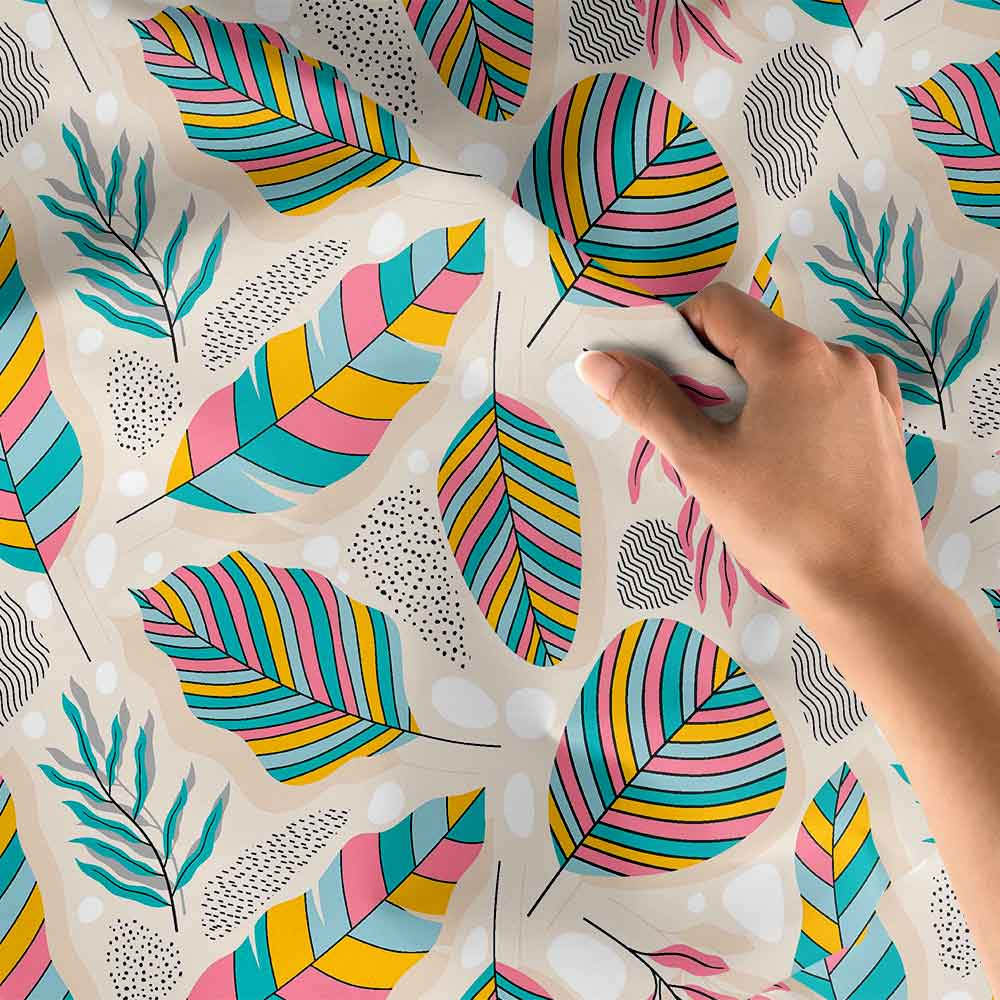 duvar-ortusu-4290-06 Renkli Yaprak Desenli Modern Botanik Duvar Örtüsü Kumaş Baskı 4290