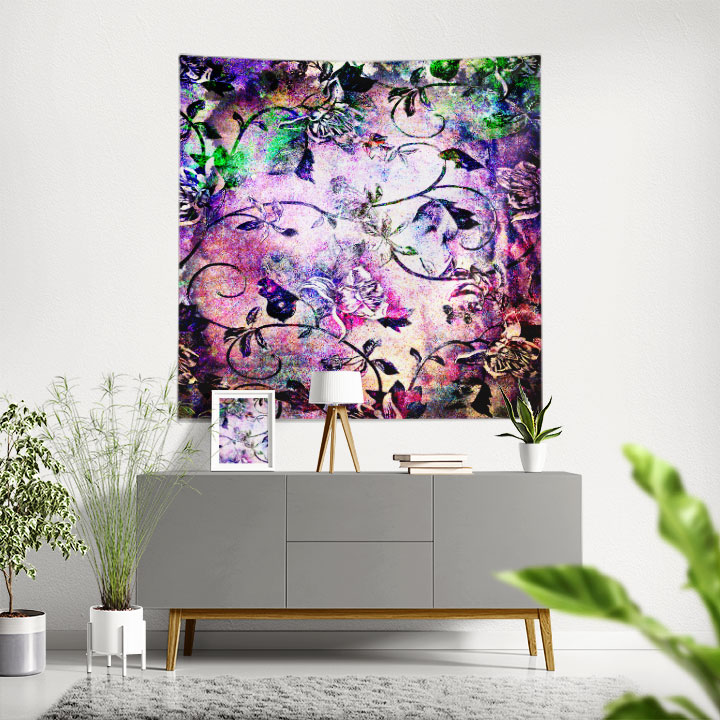 Soyut Çiçek Desenli Sanatsal Botanik Duvar Örtüsü Kumaş Baskı 4294