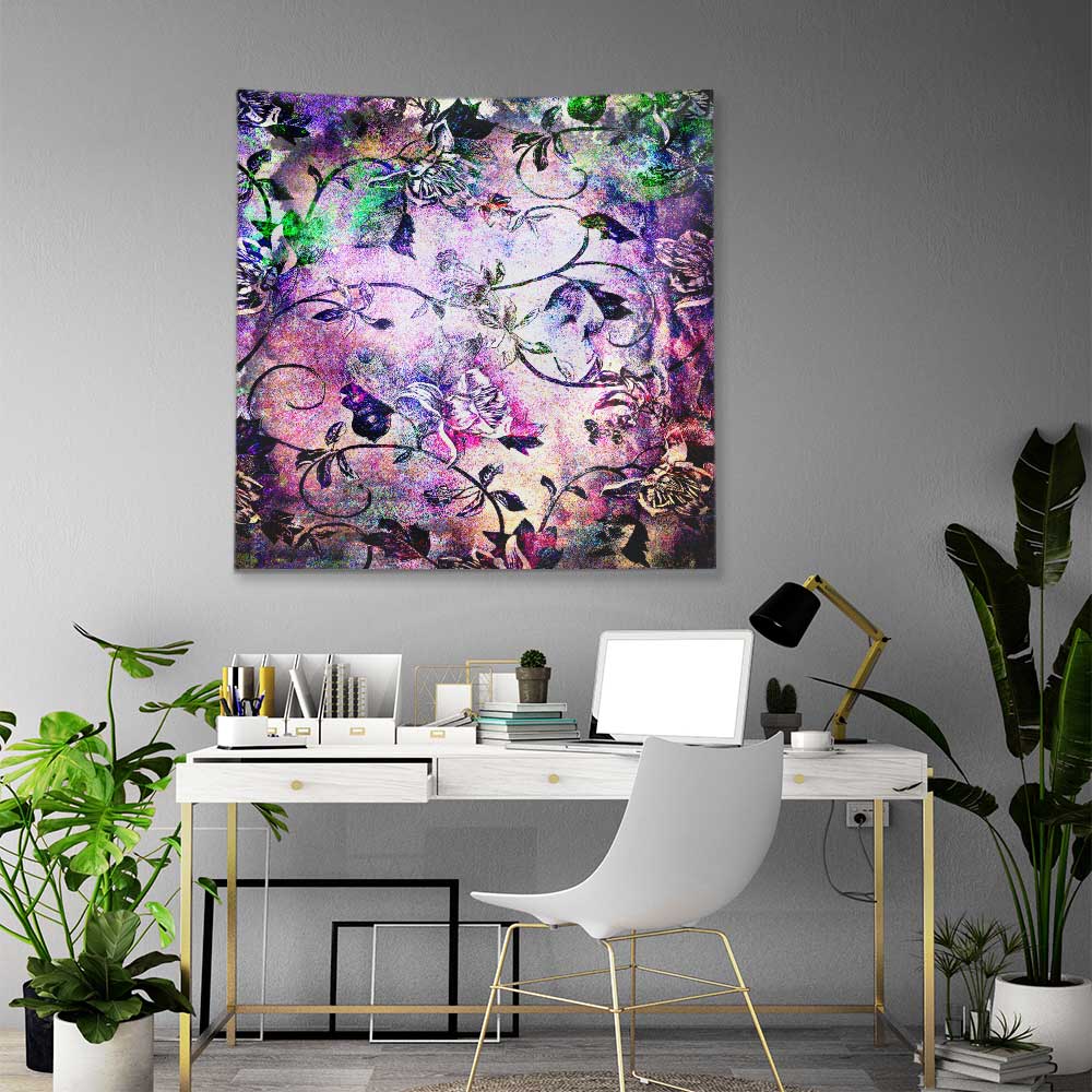 Soyut Çiçek Desenli Sanatsal Botanik Duvar Örtüsü Kumaş Baskı 4294