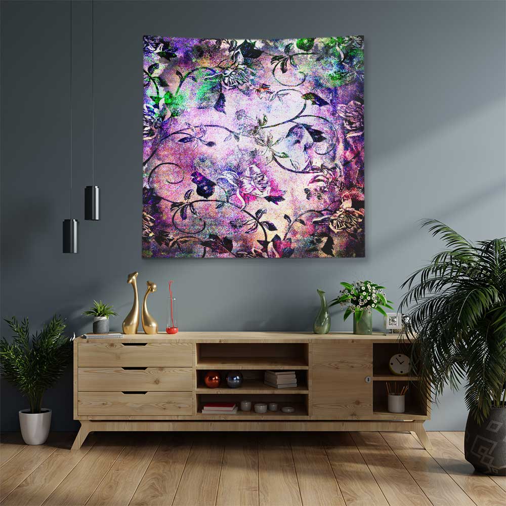 Soyut Çiçek Desenli Sanatsal Botanik Duvar Örtüsü Kumaş Baskı 4294