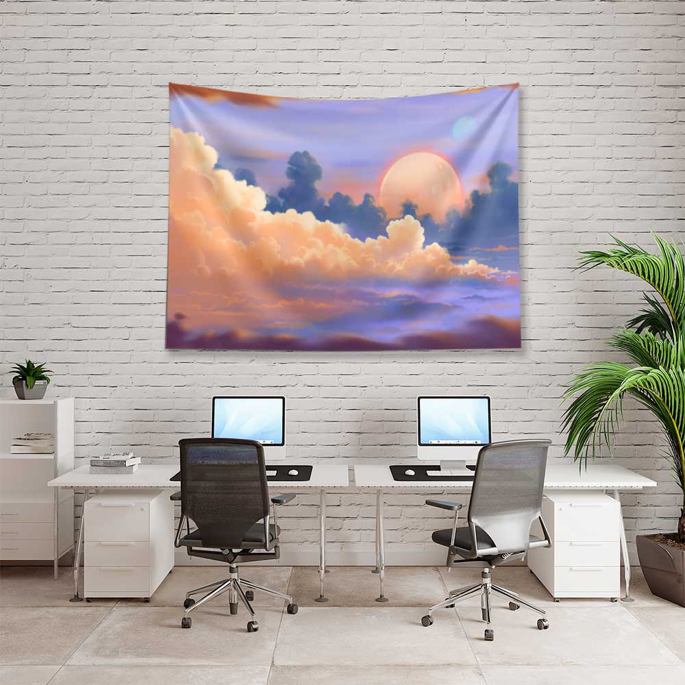 Romantik Bulutlar ve Ay Manzarası Duvar Örtüsü 4354