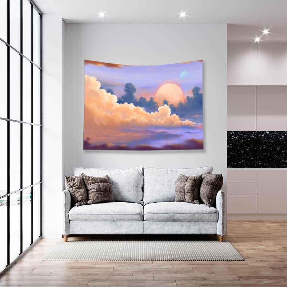 Romantik Bulutlar ve Ay Manzarası Duvar Örtüsü 4354