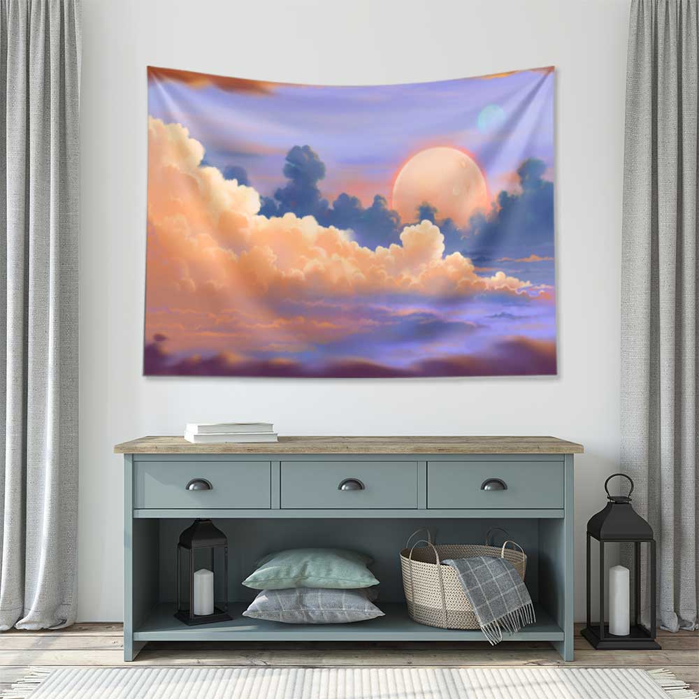 Romantik Bulutlar ve Ay Manzarası Duvar Örtüsü 4354