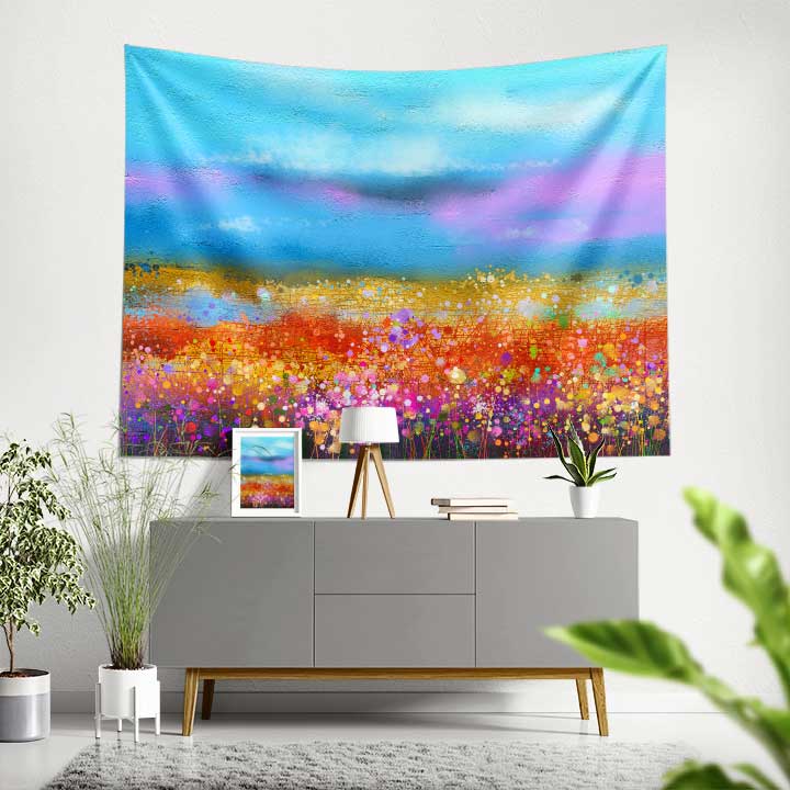 Renkli Çiçek Tarlası Soyut Manzara Duvar Örtüsü 4429