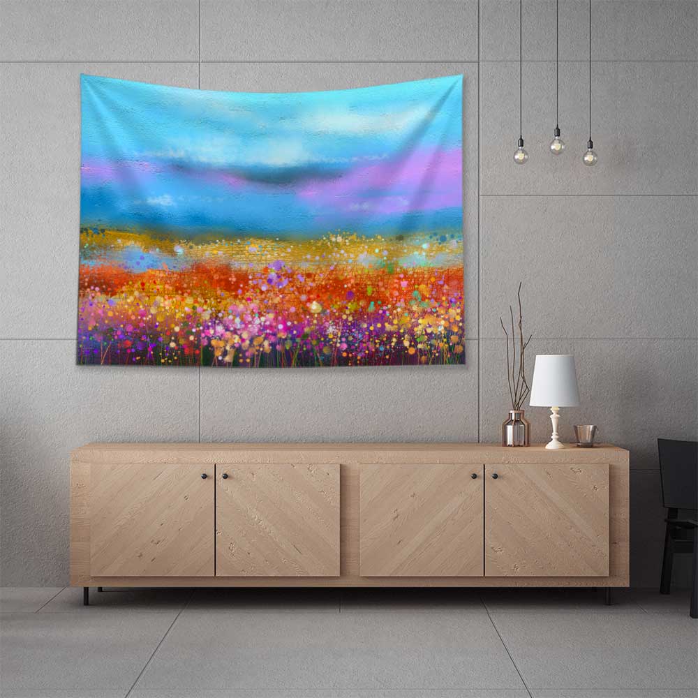 Renkli Çiçek Tarlası Soyut Manzara Duvar Örtüsü 4429