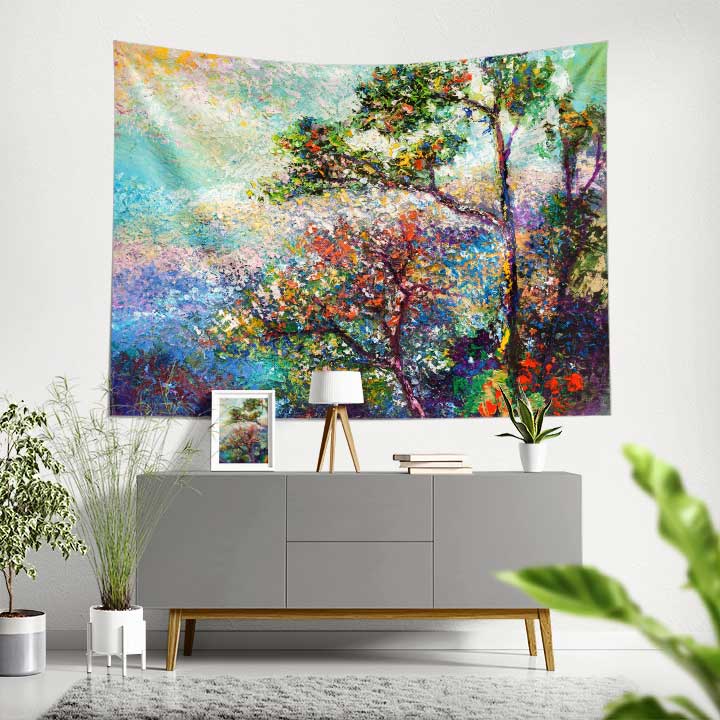 Renkli Empresyonist Ağaç Manzarası Duvar Örtüsü 4431