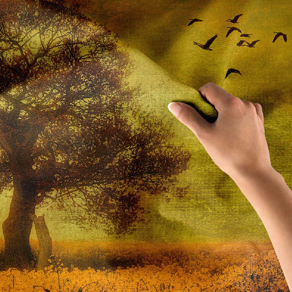 Altın Tonlu Yalnız Ağaç Manzara Duvar Örtüsü 4436