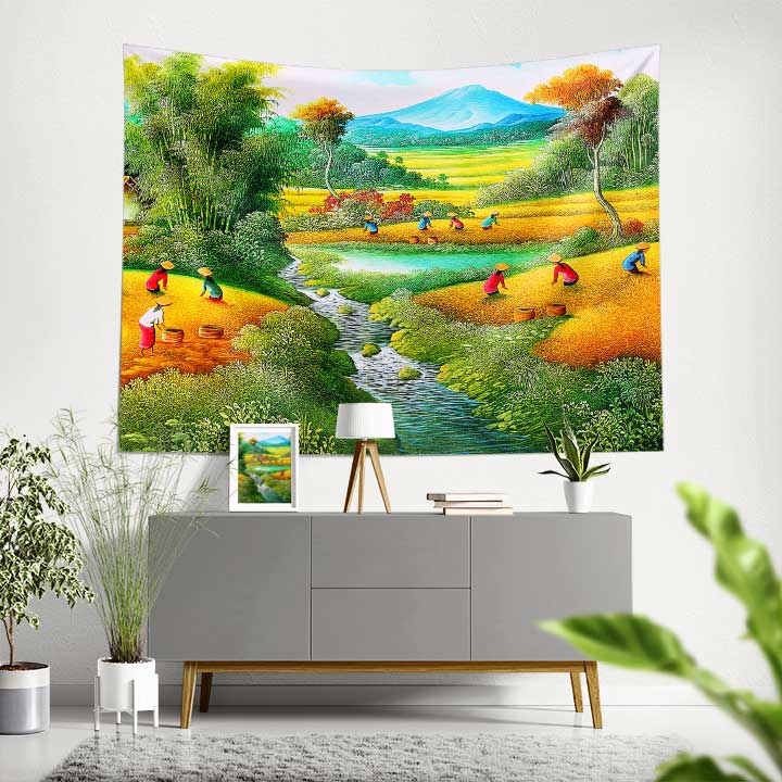 Hasat Zamanı Kırsal Manzara Duvar Örtüsü 4437