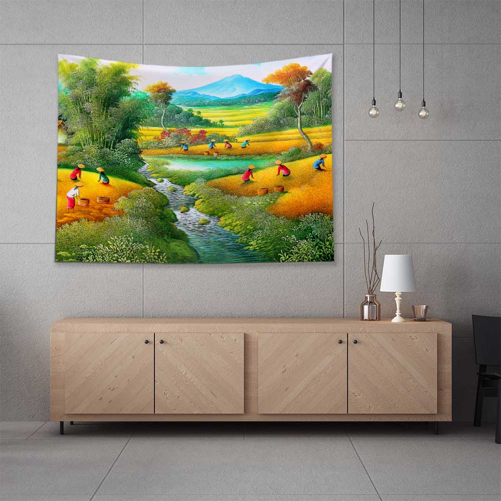 Hasat Zamanı Kırsal Manzara Duvar Örtüsü 4437