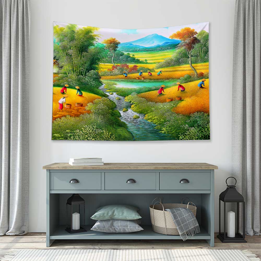 Hasat Zamanı Kırsal Manzara Duvar Örtüsü 4437