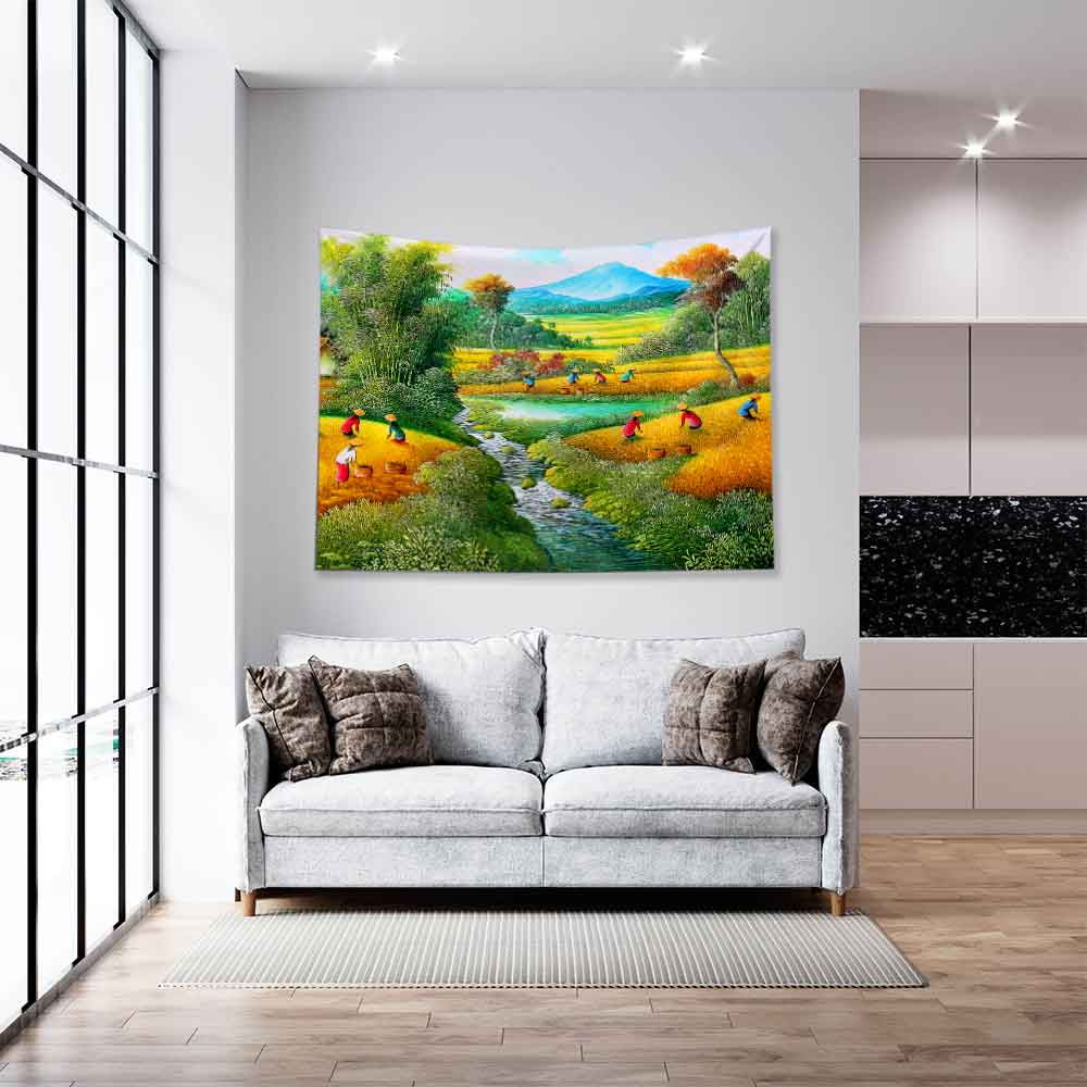 Hasat Zamanı Kırsal Manzara Duvar Örtüsü 4437