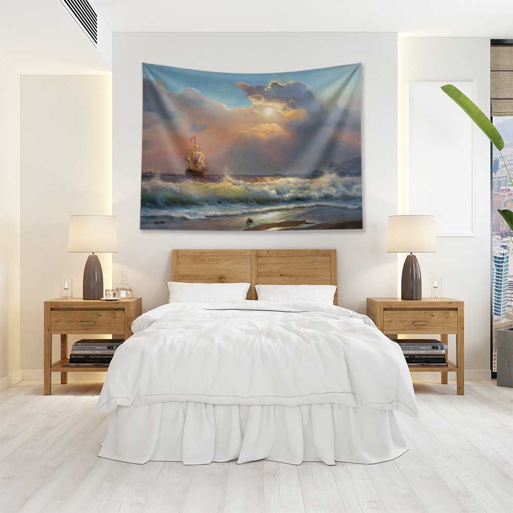 Fırtınalı Deniz ve Yelkenli Manzara Duvar Örtüsü 4439