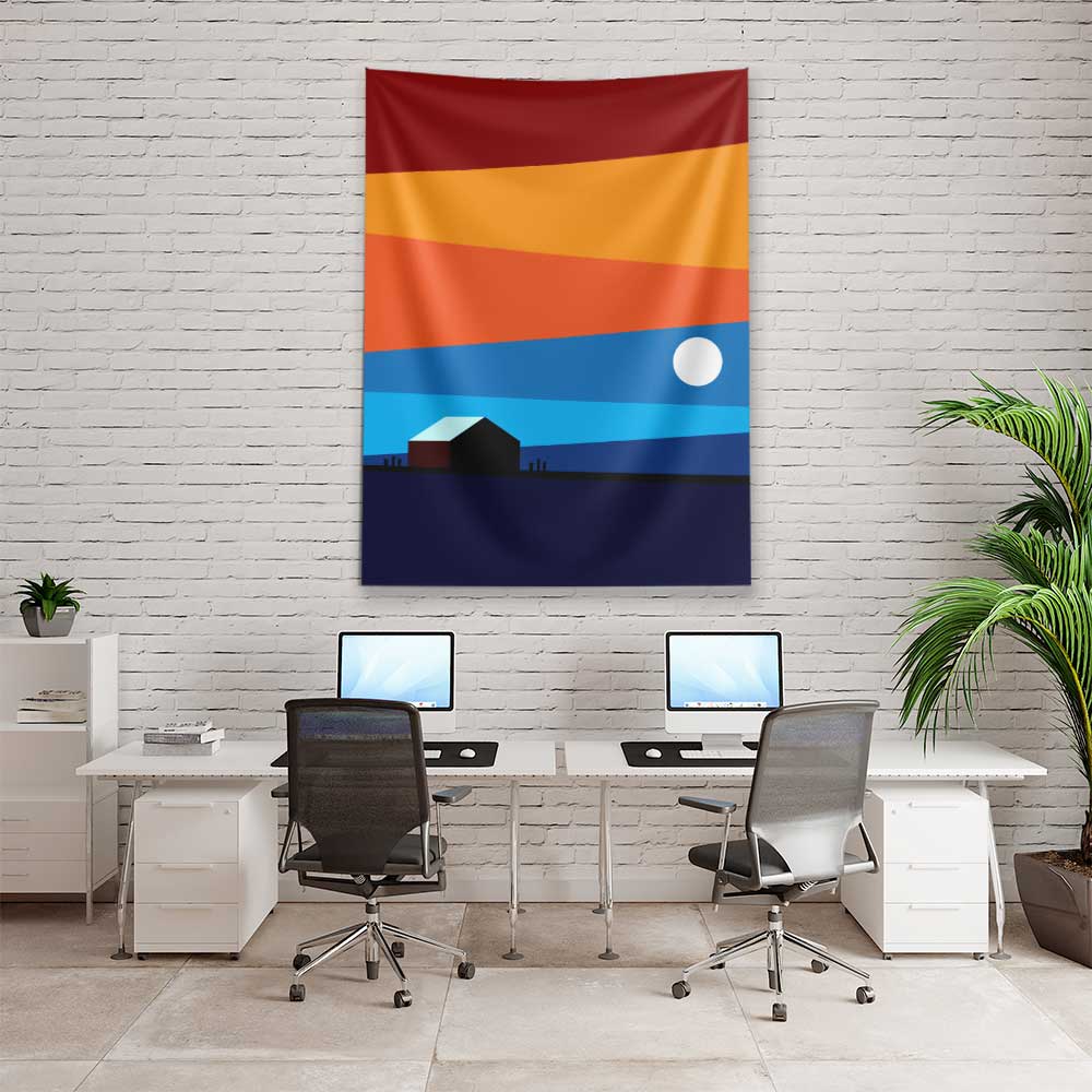 Minimal Gün Batımı ve Ev Silüeti Duvar Örtüsü 4443