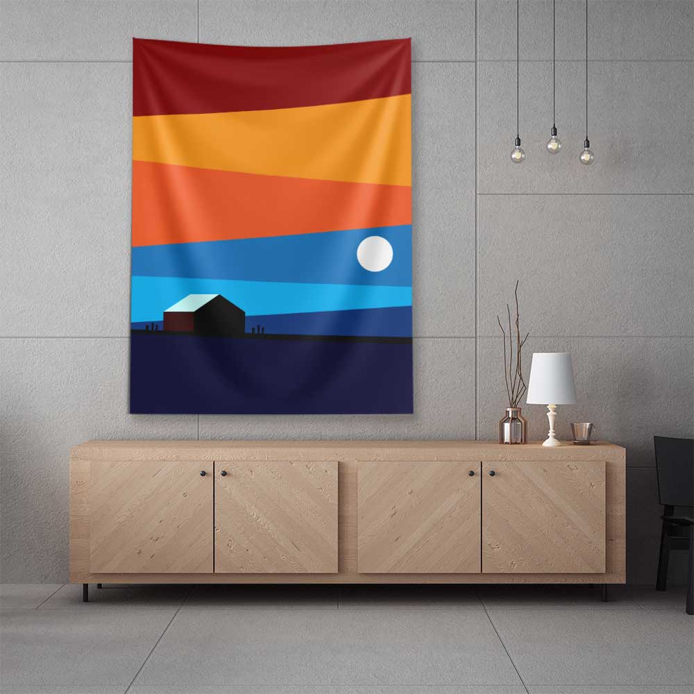 Minimal Gün Batımı ve Ev Silüeti Duvar Örtüsü 4443