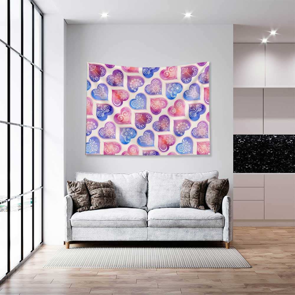 Renkli Mandala Kalp Desenli Duvar Örtüsü 4531