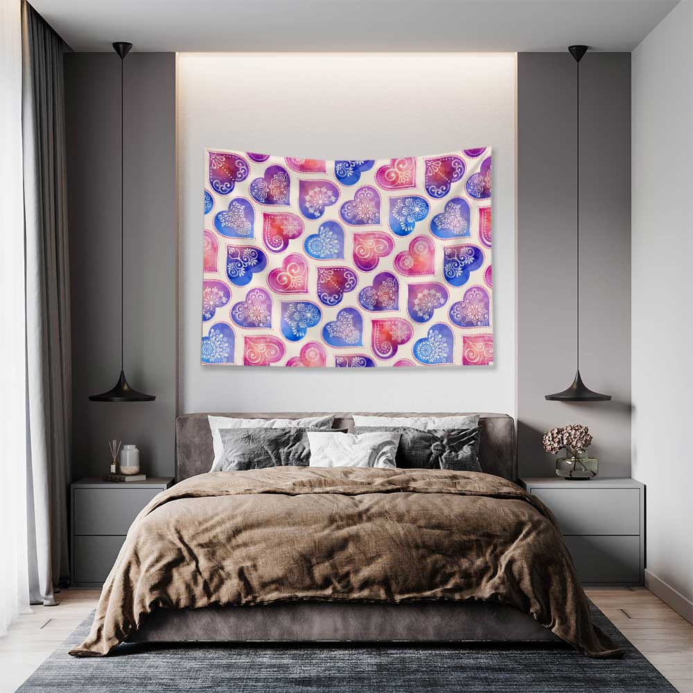 Renkli Mandala Kalp Desenli Duvar Örtüsü 4531