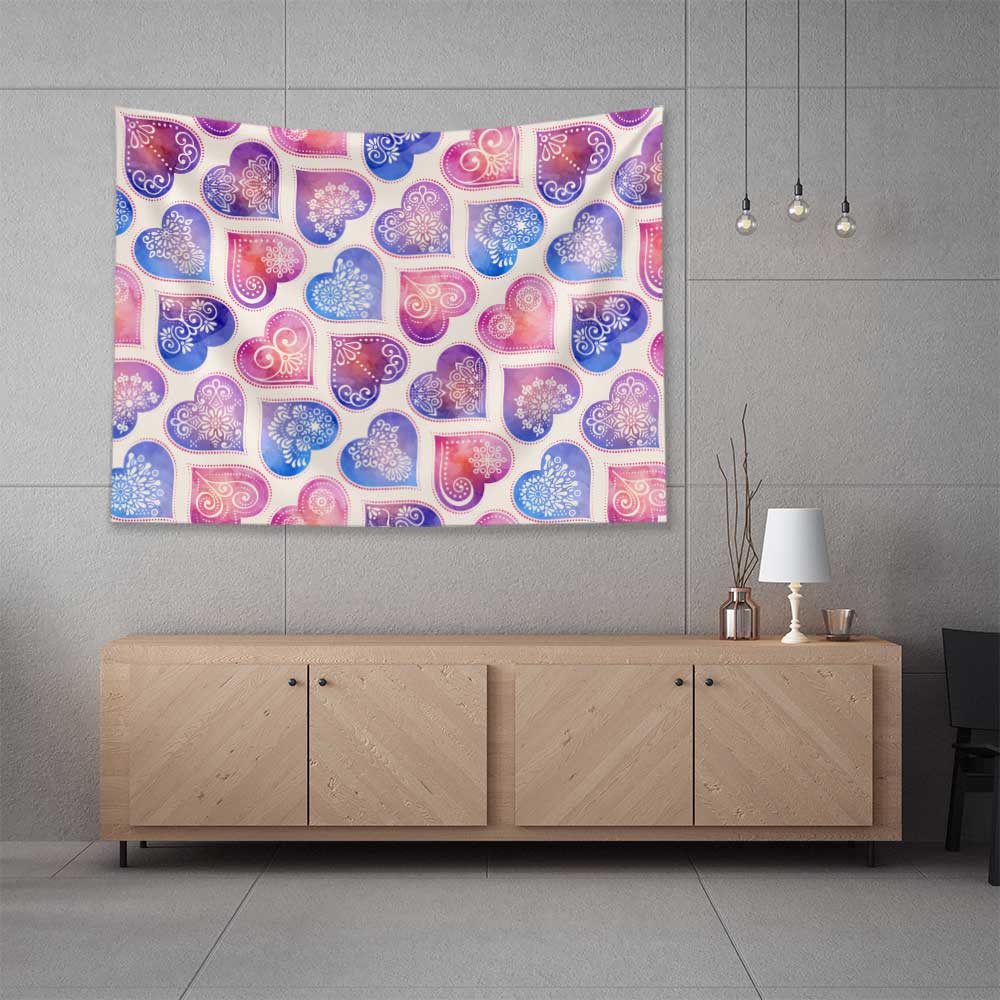 Renkli Mandala Kalp Desenli Duvar Örtüsü 4531
