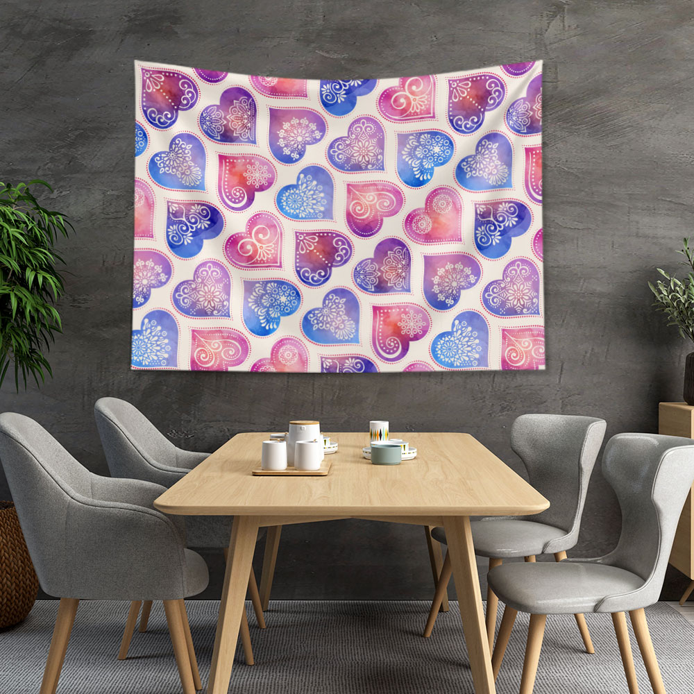 Renkli Mandala Kalp Desenli Duvar Örtüsü 4531